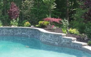 Landscaping done around a swimming pool.