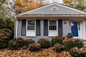 House and yard covered in leaves